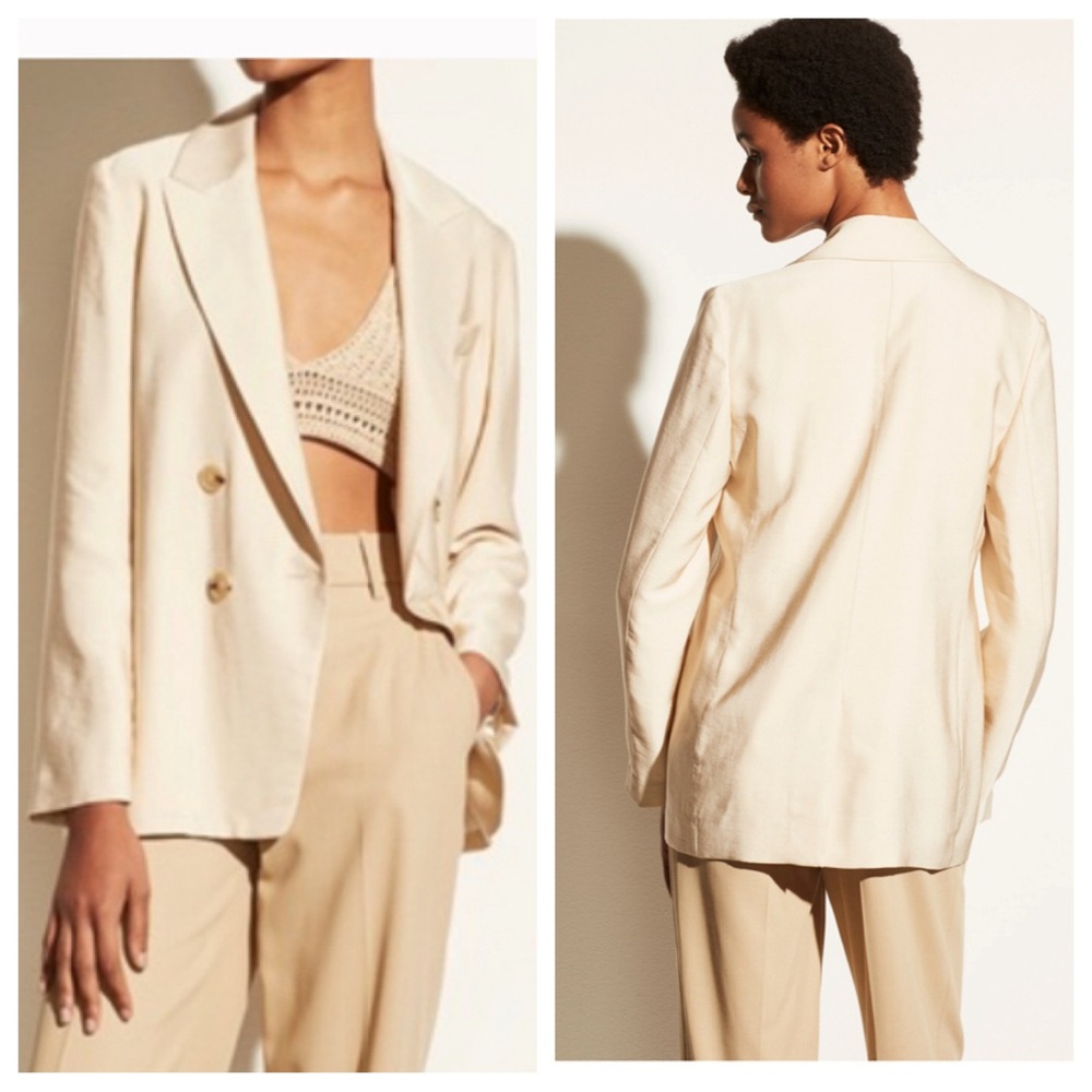 Vince Drapey Double Breasted Blazer in Creme